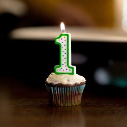 Close-up of candle on cupcake