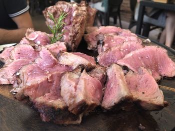 High angle view of meat on table