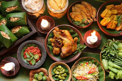 High angle view of food on table