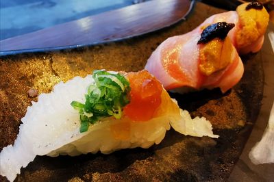 High angle view of sushi in plate
