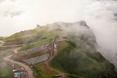 Aerial view of mountain against sky