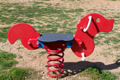 High angle view of playground equipment in park