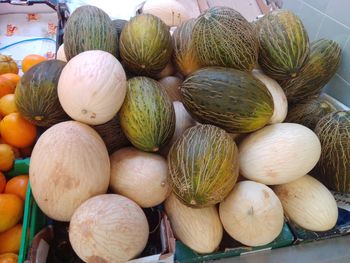 High angle view of pumpkins for sale at market