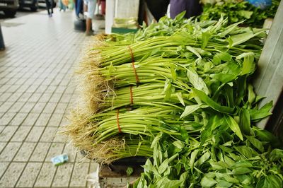 High angle view of vegetables for sale in street