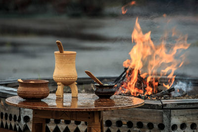 Close-up of ritual bonfire at the ceremony