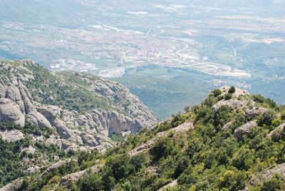 High angle view of valley and mountains