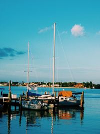 Boats moored in harbor