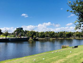 Scenic view of yarra river against sky