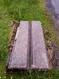 High angle view of old stone wall in park