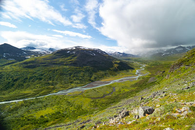 A beautiful summer landscape with rapa river rapadalen in sarek national park in sweden.