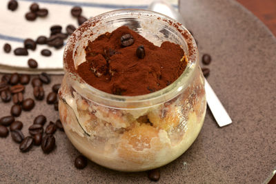 Close-up of coffee in jar on table