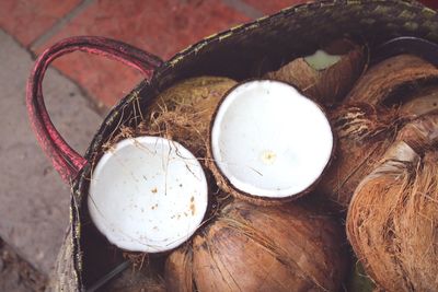 Directly above shot of coconuts in basket