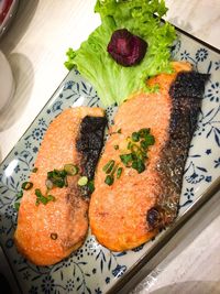 High angle view of sushi in plate