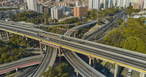 Aerial panoramic view of the la arana distributor, francisco fajardo highway in caracas, venezuela.