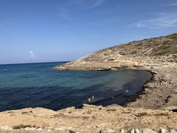 Scenic view of sea against blue sky