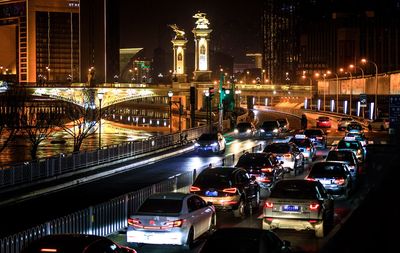 Traffic on bridge at night