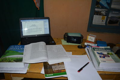 Close-up of books on table
