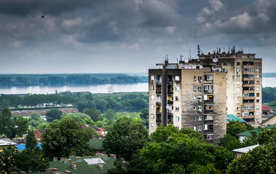 High angle view of buildings in city