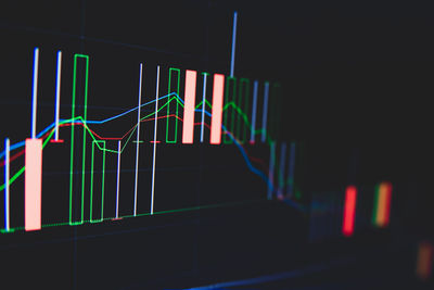 Close-up of illuminated lighting equipment at night