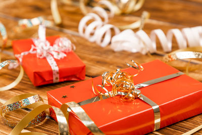 Close-up of christmas decorations on table