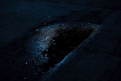 High angle view of puddle at street during night