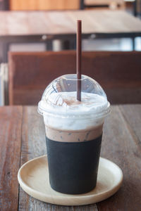 Close-up of cappuccino on table