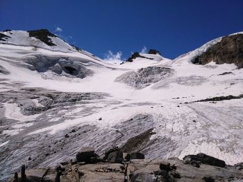 Scenic view of snowcapped mountains against clear sky