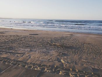 Scenic view of beach against clear sky