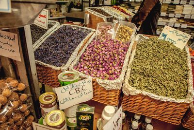 Variety of food for sale at market stall