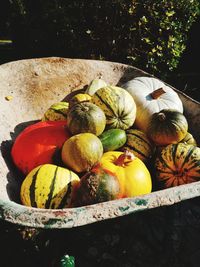 High angle view of fruits in container