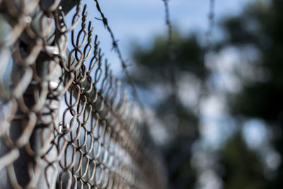 Close-up of chainlink fence against sky