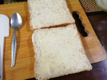 High angle view of breakfast on table