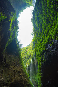 Low angle view of waterfall