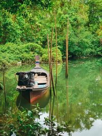 View of boat moored in lake