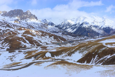 Scenic view of snowcapped mountains against sky