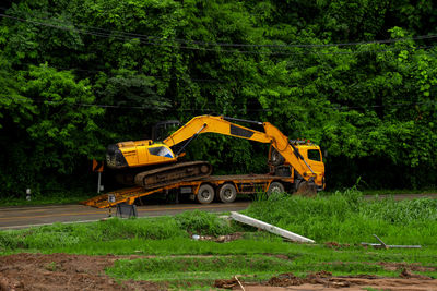 High angle view of man standing on grassy field