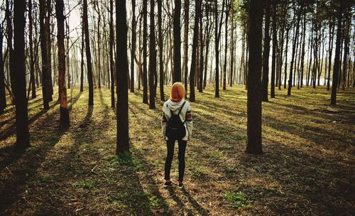 Full length of woman standing in forest