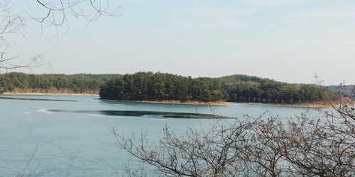 Scenic view of lake against clear sky