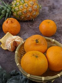 Close-up of oranges fruits or tangerine on table during chinese new year