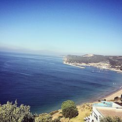 Scenic view of sea against blue sky