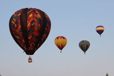 Hot air balloons flying against clear sky