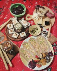 High angle view of food served in plate