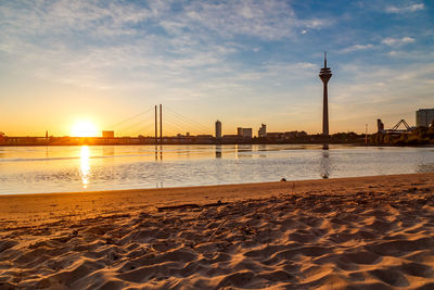 View of beach at sunset