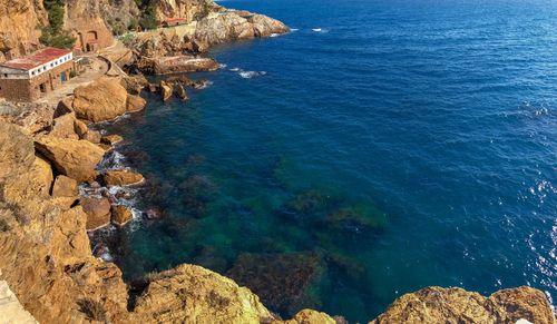 High angle view of rocks on beach