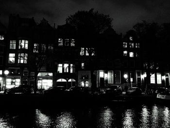 Illuminated building at night