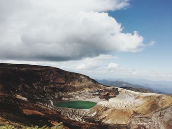 Scenic view of mountain against cloudy sky