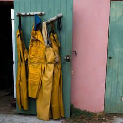 Clothes hanging on door