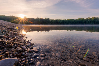 Scenic view of lake against sky during sunset