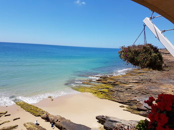 Scenic view of sea against clear blue sky