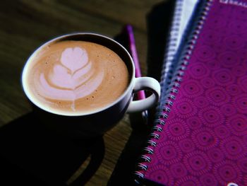 High angle view of coffee on table